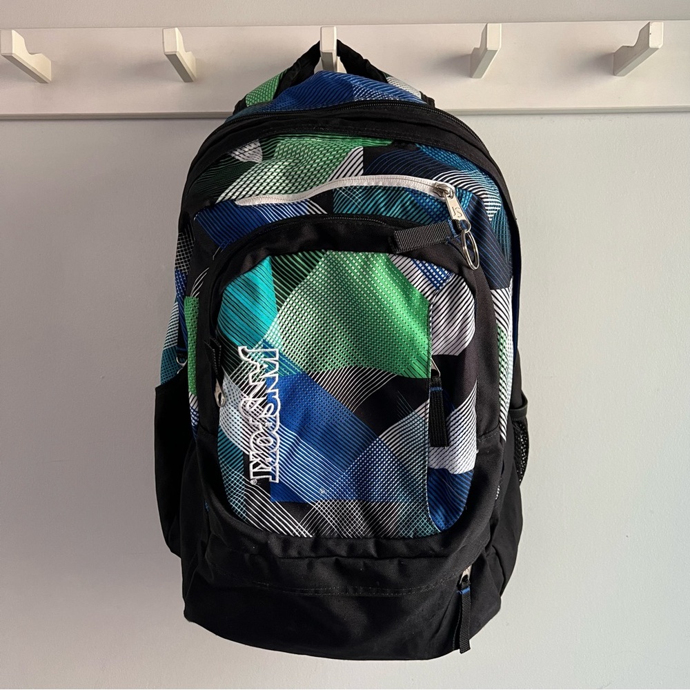JanSport Men's Black and Multi Geometric Backpack